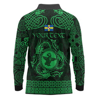 Personalized Pembrokeshire Sir Benfro Long Sleeve Polo Shirt Green Puffin Celtic-inspired - Wonder Print Shop