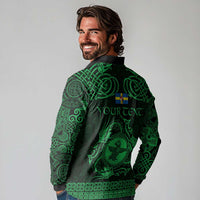 Personalized Pembrokeshire Sir Benfro Long Sleeve Polo Shirt Green Puffin Celtic-inspired - Wonder Print Shop