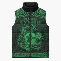 Personalized Pembrokeshire Sir Benfro Sleeveless Puffer Jacket Green Puffin Celtic-inspired - Wonder Print Shop