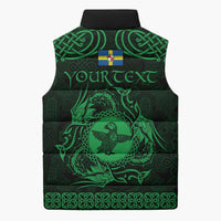 Personalized Pembrokeshire Sir Benfro Sleeveless Puffer Jacket Green Puffin Celtic-inspired - Wonder Print Shop