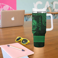Personalized Pembrokeshire Sir Benfro Tumbler With Handle Green Puffin Celtic-inspired - Wonder Print Shop