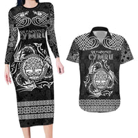 Personalized Radnorshire Sir Faesyfed Couples Matching Long Sleeve Bodycon Dress and Hawaiian Shirt Black Oak Tree Of Life Celtic-inspired - Wonder Print Shop