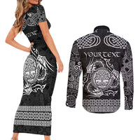 Personalized Radnorshire Sir Faesyfed Couples Matching Short Sleeve Bodycon Dress and Long Sleeve Button Shirt Black Oak Tree Of Life Celtic-inspired - Wonder Print Shop