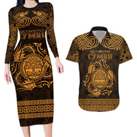 Personalized Radnorshire Sir Faesyfed Couples Matching Long Sleeve Bodycon Dress and Hawaiian Shirt Gold Oak Tree Of Life Celtic-inspired - Wonder Print Shop