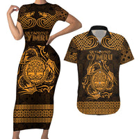 Personalized Radnorshire Sir Faesyfed Couples Matching Short Sleeve Bodycon Dress and Hawaiian Shirt Gold Oak Tree Of Life Celtic-inspired - Wonder Print Shop
