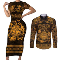 Personalized Radnorshire Sir Faesyfed Couples Matching Short Sleeve Bodycon Dress and Long Sleeve Button Shirt Gold Oak Tree Of Life Celtic-inspired - Wonder Print Shop