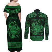 Personalized Radnorshire Sir Faesyfed Couples Matching Off Shoulder Maxi Dress and Long Sleeve Button Shirt Green Oak Tree Of Life Celtic-inspired - Wonder Print Shop