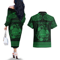 Personalized Radnorshire Sir Faesyfed Couples Matching Off The Shoulder Long Sleeve Dress and Hawaiian Shirt Green Oak Tree Of Life Celtic-inspired - Wonder Print Shop