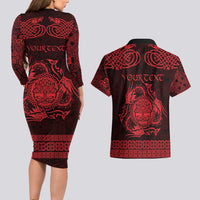 Personalized Radnorshire Sir Faesyfed Couples Matching Long Sleeve Bodycon Dress and Hawaiian Shirt Red Oak Tree Of Life Celtic-inspired - Wonder Print Shop