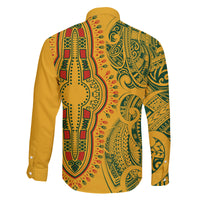 Africa Dashiki Family Matching Off Shoulder Maxi Dress and Hawaiian Shirt African Tribal Art Mixed Polynesian Tattoo Gold Color Unique LT9 - Wonder Print Shop