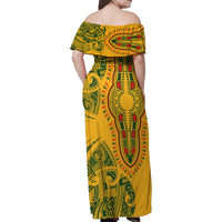 Africa Dashiki Family Matching Off Shoulder Maxi Dress and Hawaiian Shirt African Tribal Art Mixed Polynesian Tattoo Gold Color Unique LT9 - Wonder Print Shop