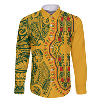 Africa Dashiki Family Matching Summer Maxi Dress and Hawaiian Shirt African Tribal Art Mixed Polynesian Tattoo Gold Color Unique - Wonder Print Shop