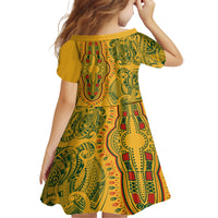 Africa Dashiki Kid Short Sleeve Dress African Tribal Art Mixed Polynesian Tattoo Gold Color Unique - Wonder Print Shop