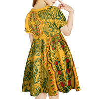 Africa Dashiki Kid Short Sleeve Dress African Tribal Art Mixed Polynesian Tattoo Gold Color Unique - Wonder Print Shop