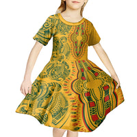 Africa Dashiki Kid Short Sleeve Dress African Tribal Art Mixed Polynesian Tattoo Gold Color Unique - Wonder Print Shop