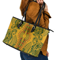 Africa Dashiki Leather Tote Bag African Tribal Art Mixed Polynesian Tattoo Gold Color Unique - Wonder Print Shop