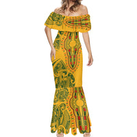 Africa Dashiki Mermaid Dress African Tribal Art Mixed Polynesian Tattoo Gold Color Unique - Wonder Print Shop