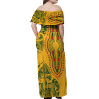 Africa Dashiki Off Shoulder Maxi Dress African Tribal Art Mixed Polynesian Tattoo Gold Color Unique - Wonder Print Shop