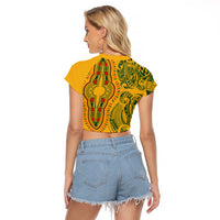 Africa Dashiki Raglan Cropped T Shirt African Tribal Art Mixed Polynesian Tattoo Gold Color Unique - Wonder Print Shop
