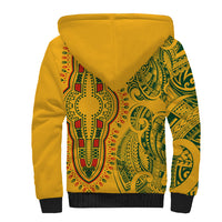 Africa Dashiki Sherpa Hoodie African Tribal Art Mixed Polynesian Tattoo Gold Color Unique - Wonder Print Shop