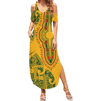 Africa Dashiki Summer Maxi Dress African Tribal Art Mixed Polynesian Tattoo Gold Color Unique - Wonder Print Shop