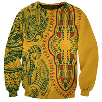 Africa Dashiki Sweatshirt African Tribal Art Mixed Polynesian Tattoo Gold Color Unique - Wonder Print Shop