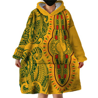 Africa Dashiki Wearable Blanket Hoodie African Tribal Art Mixed Polynesian Tattoo Gold Color Unique - Wonder Print Shop