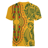 Africa Dashiki Women V Neck T Shirt African Tribal Art Mixed Polynesian Tattoo Gold Color Unique - Wonder Print Shop