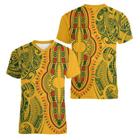 Africa Dashiki Women V Neck T Shirt African Tribal Art Mixed Polynesian Tattoo Gold Color Unique - Wonder Print Shop