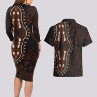Africa Dashiki Couples Matching Long Sleeve Bodycon Dress and Hawaiian Shirt African Tribal Art Mixed Polynesian Tattoo Red Color Unique LT9 - Wonder Print Shop