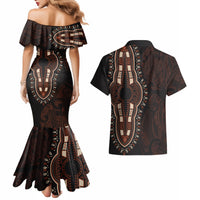 Africa Dashiki Couples Matching Mermaid Dress and Hawaiian Shirt African Tribal Art Mixed Polynesian Tattoo Red Color Unique LT9 - Wonder Print Shop