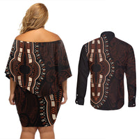 Africa Dashiki Couples Matching Off Shoulder Short Dress and Long Sleeve Button Shirts African Tribal Art Mixed Polynesian Tattoo Red Color Unique LT9 - Wonder Print Shop