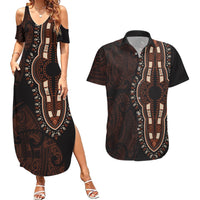 Africa Dashiki Couples Matching Summer Maxi Dress and Hawaiian Shirt African Tribal Art Mixed Polynesian Tattoo Red Color Unique LT9 - Wonder Print Shop