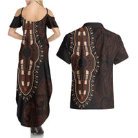 Africa Dashiki Couples Matching Summer Maxi Dress and Hawaiian Shirt African Tribal Art Mixed Polynesian Tattoo Red Color Unique LT9 - Wonder Print Shop