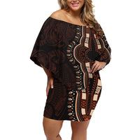 Africa Dashiki Off Shoulder Short Dress African Tribal Art Mixed Polynesian Tattoo Red Color Unique - Wonder Print Shop