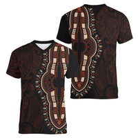 Africa Dashiki Women V Neck T Shirt African Tribal Art Mixed Polynesian Tattoo Red Color Unique - Wonder Print Shop