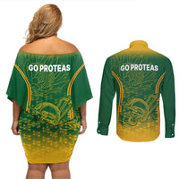 South Africa Cricket Couples Matching Off Shoulder Short Dress and Long Sleeve Button Shirts Go Proteas World Cup Version 2023 Sproty LT9 - Wonder Print Shop