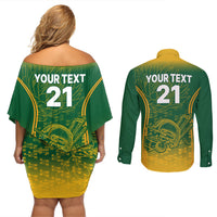 Custom South Africa Cricket Couples Matching Off Shoulder Short Dress and Long Sleeve Button Shirts Go Proteas World Cup Version 2023 Sproty LT9 - Wonder Print Shop