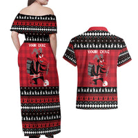 Merry Krampusnacht Personalized Couples Matching Off Shoulder Maxi Dress and Hawaiian Shirt Austrian Bavaria Alpine Christmas Demons - Wonder Print Shop
