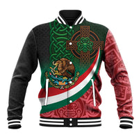 Mexico and Ireland Together Baseball Jacket Aztec Sun Mix Celtic Shamrock - Wonder Print Shop