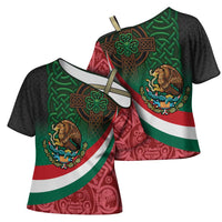 Mexico and Ireland Together Cross Shoulder Shirt Aztec Sun Mix Celtic Shamrock - Wonder Print Shop