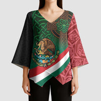 Mexico and Ireland Together Kimono Sleeve Blouse Aztec Sun Mix Celtic Shamrock - Wonder Print Shop
