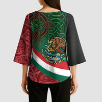 Mexico and Ireland Together Kimono Sleeve Blouse Aztec Sun Mix Celtic Shamrock - Wonder Print Shop