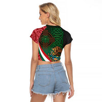 Mexico and Ireland Together Raglan Cropped T Shirt Aztec Sun Mix Celtic Shamrock - Wonder Print Shop