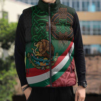 Mexico and Ireland Together Sleeveless Puffer Jacket Aztec Sun Mix Celtic Shamrock - Wonder Print Shop