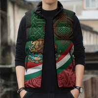 Mexico and Ireland Together Sleeveless Puffer Jacket Aztec Sun Mix Celtic Shamrock - Wonder Print Shop