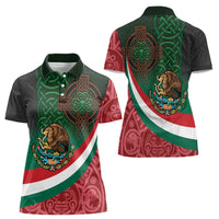 Mexico and Ireland Together Women Polo Shirt Aztec Sun Mix Celtic Shamrock - Wonder Print Shop