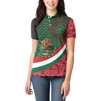 Mexico and Ireland Together Women Polo Shirt Aztec Sun Mix Celtic Shamrock - Wonder Print Shop