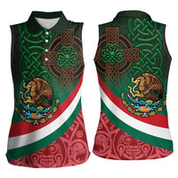 Mexico and Ireland Together Women Sleeveless Polo Shirt Aztec Sun Mix Celtic Shamrock - Wonder Print Shop