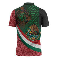 Mexico and Ireland Together Zipper Polo Shirt Aztec Sun Mix Celtic Shamrock - Wonder Print Shop